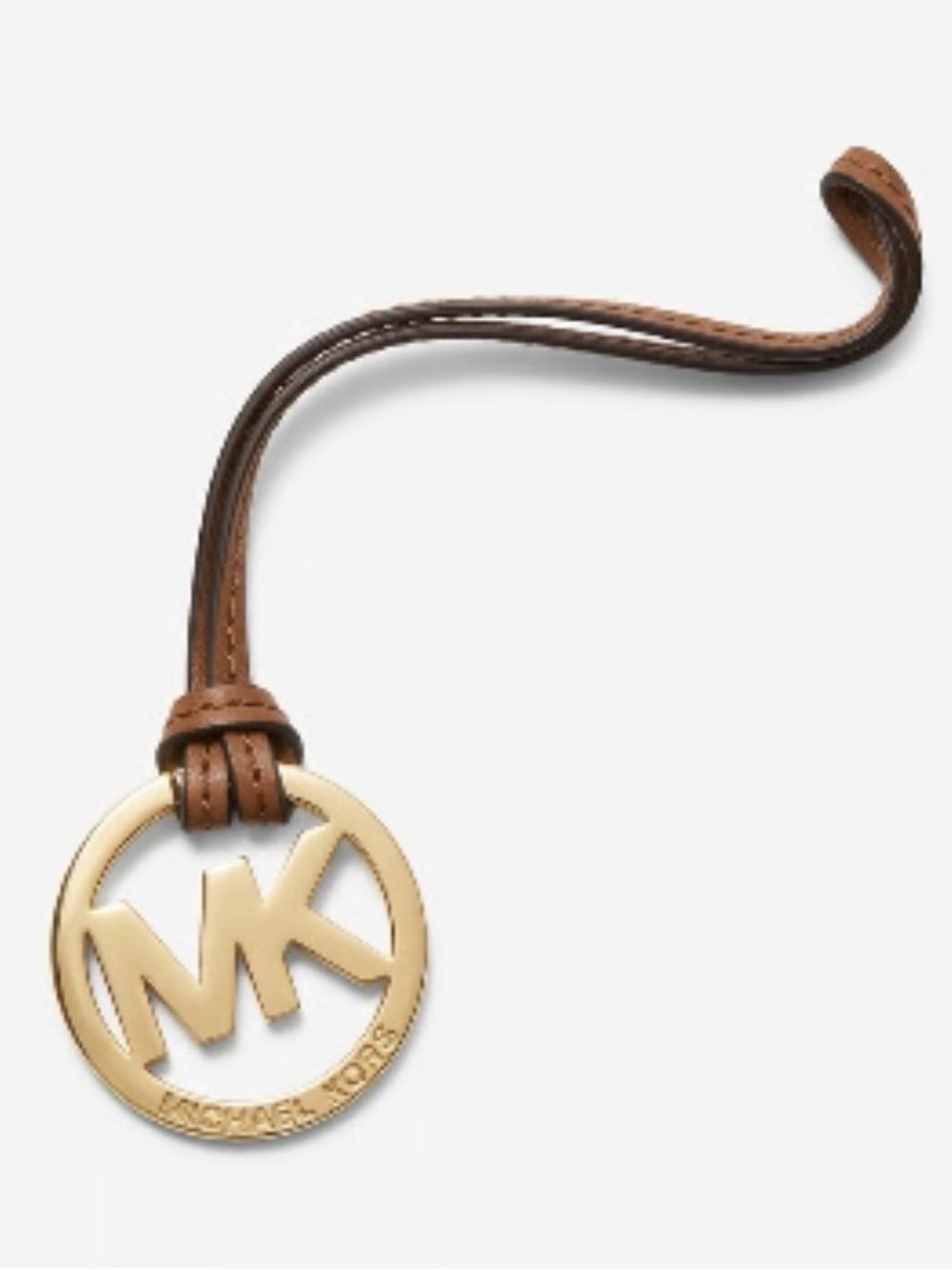 MICHAEL KORS GOLD-TONE & TAN LEATHER SIGNATURE MK MEDALLION BAG CHARM 🌟EUC🌟